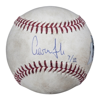 2017 Aaron Judge Signed OML Manfred Baseball Used on 10/3/2017 American League Wild Card Game - Judge 1st Postseason Home Run Game (LE 7/11) (MLB Authenticated, Steiner & Fanatics)